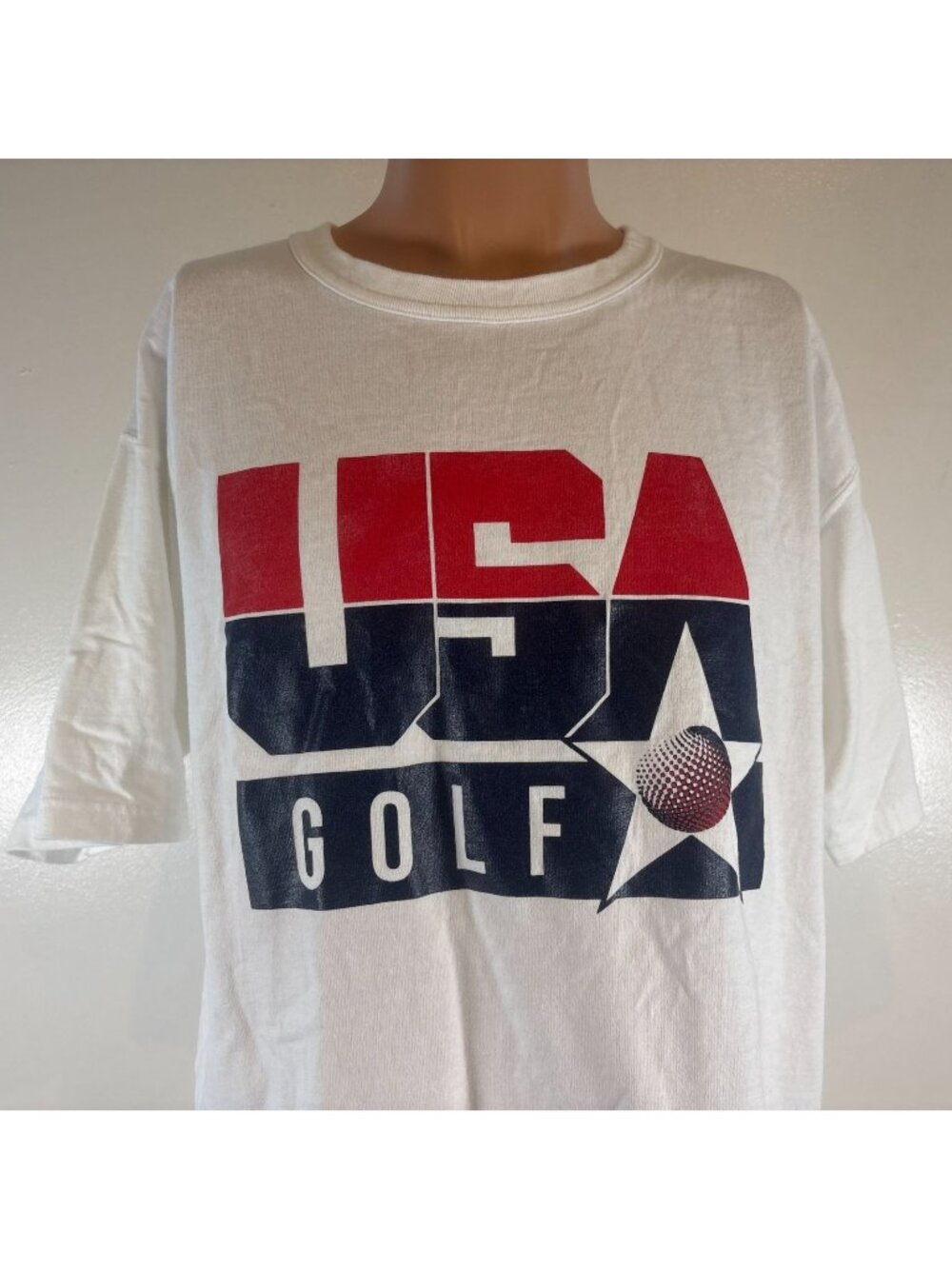 Vintage Champion USA Golf T Shirt Mens Size L White Logo 90s United States